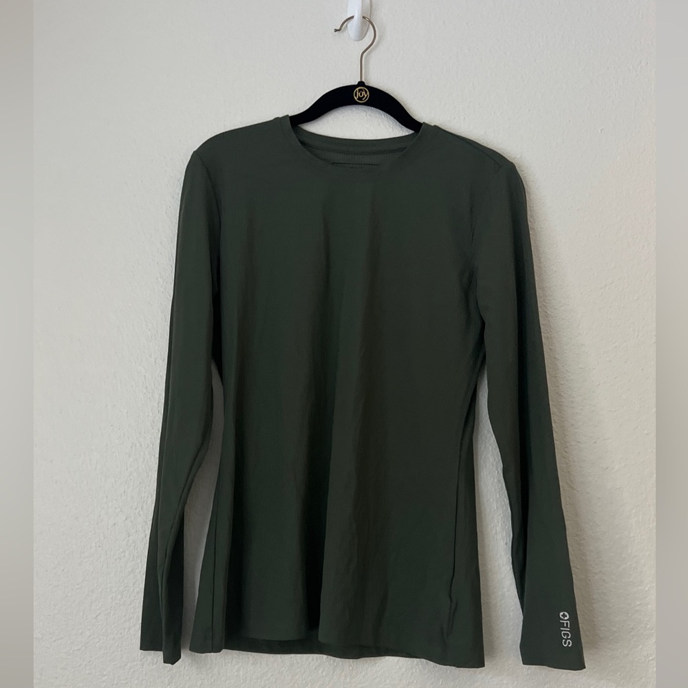FIGS Olive Green Ribbed Long Sleeve Underscrub Top XXS